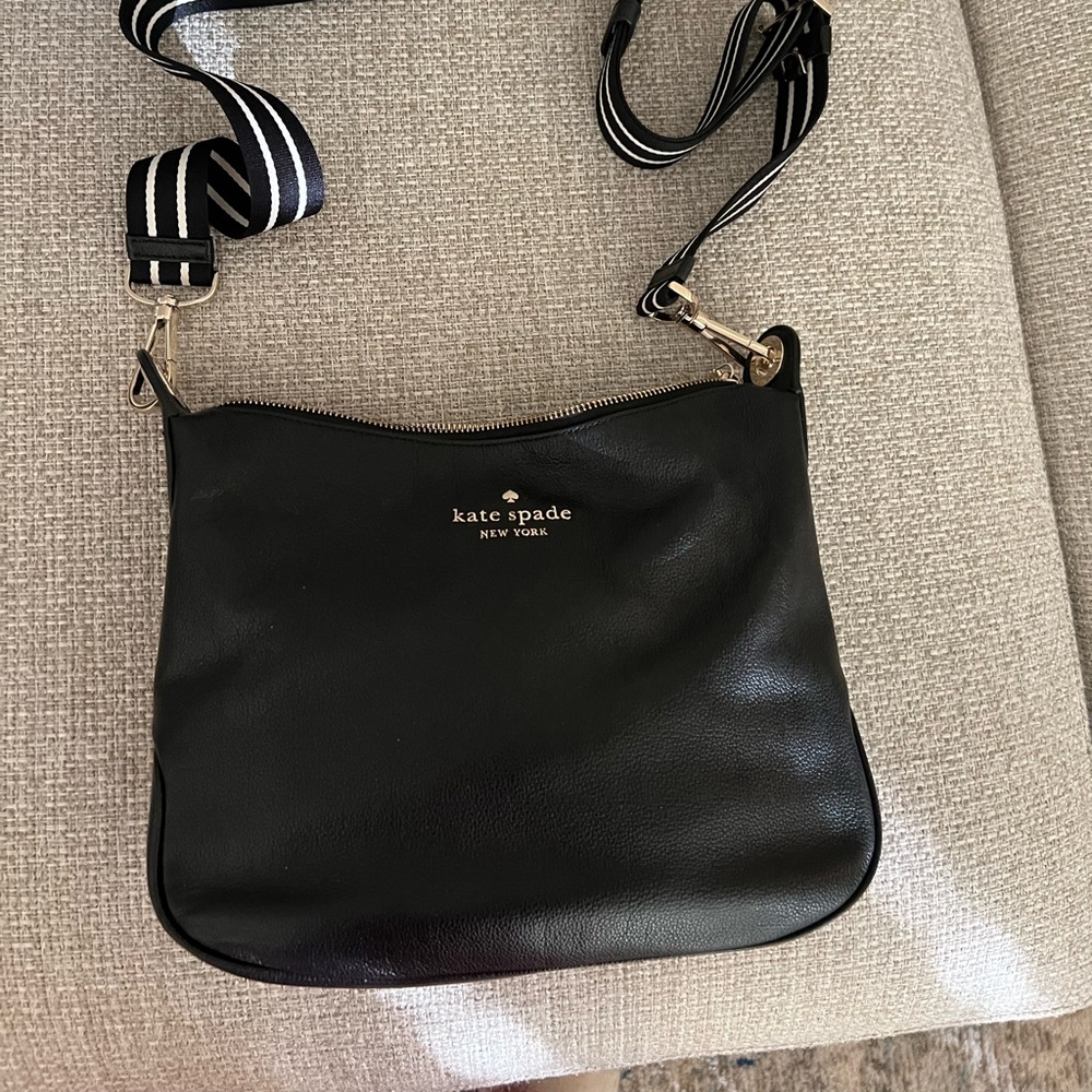 Kate Spade Black Crossbody with Striped Strap